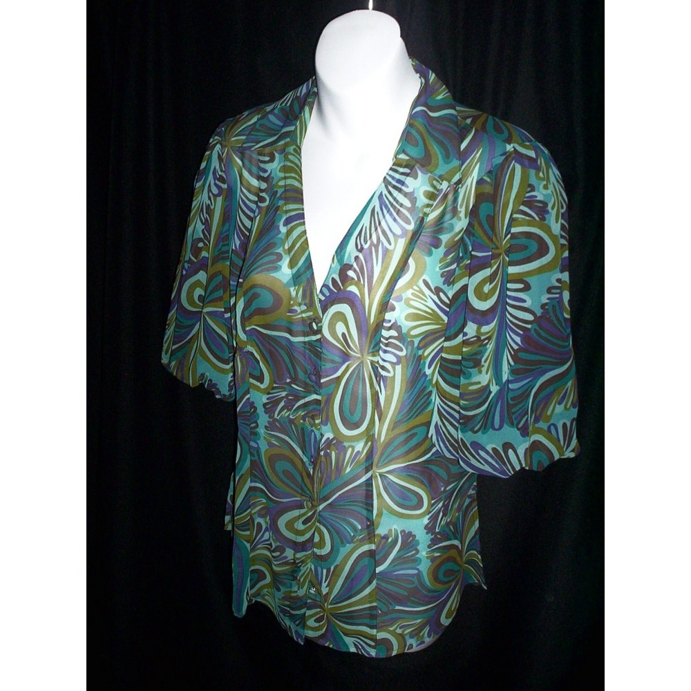 BISOU BISOU Teal Green Purple Blouse Size S Small Art To Wear Boho Women’s